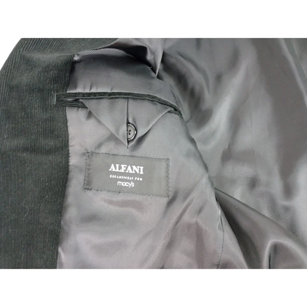 Alfani Mens Black Corduroy 3 Button Single Breasted Blazer Jacket